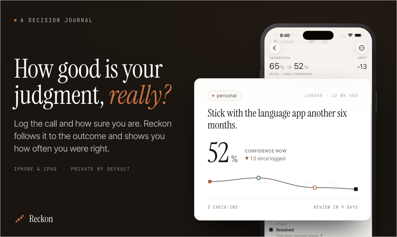 Decision journal & calibration tracker for iPhone